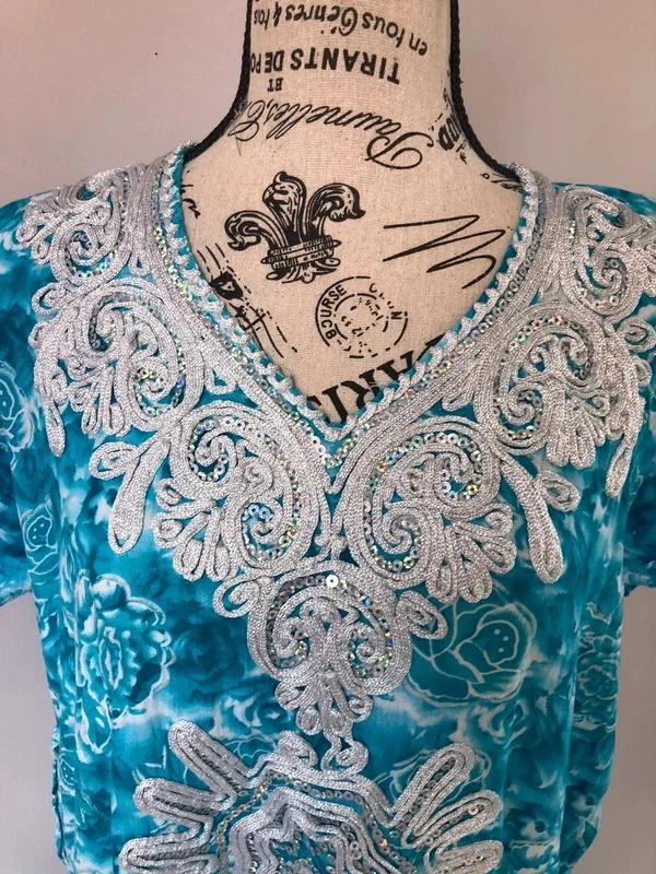 Turquoise embroidered djellaba / caftan-style maxi dress – One Size – photo 4